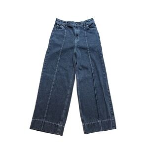 New In Wide Leg Jeans‎ Women Black Front Seam Contrast Stitch SIZE L